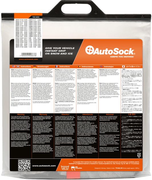 Product Packaging of AutoSock AL67 for trucks (rear view)