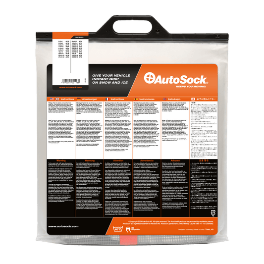 Back side of product packaging of AutoSock for forklifts AF 24 AF24