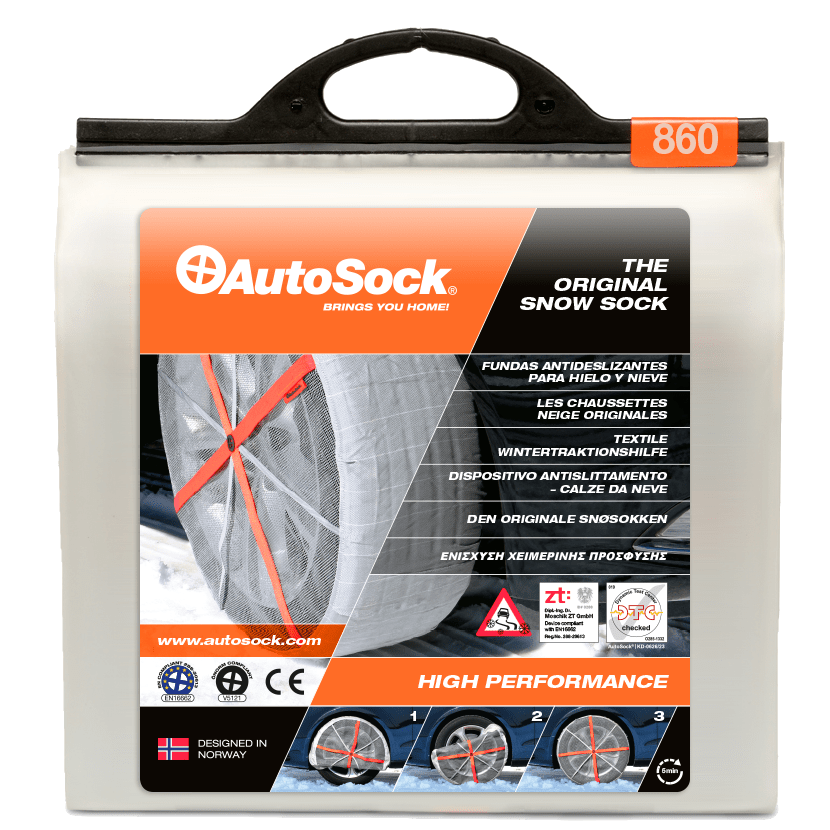 Front view of product packaging of the new product in the range: AutoSock HP 860