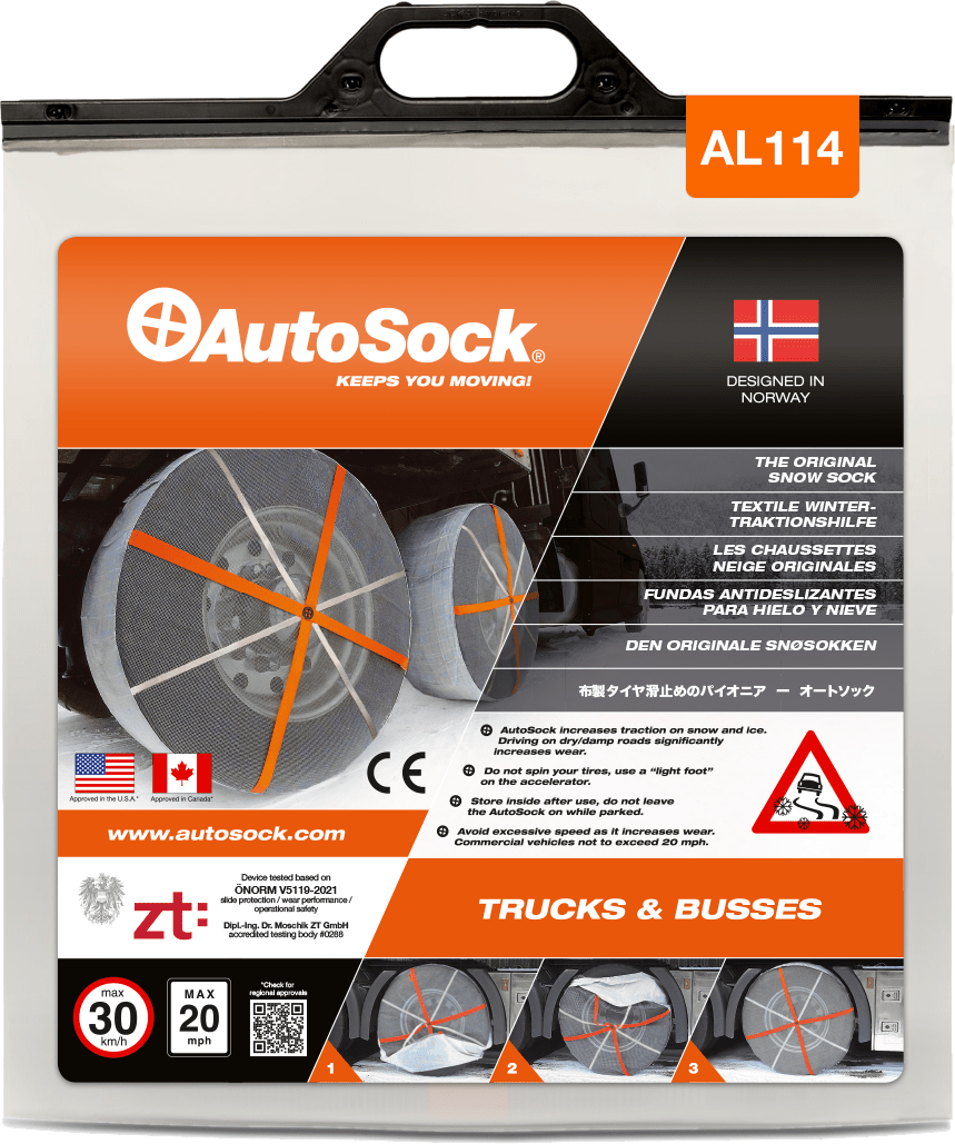 Product Packaging of AutoSock AL114 for trucks (front view)