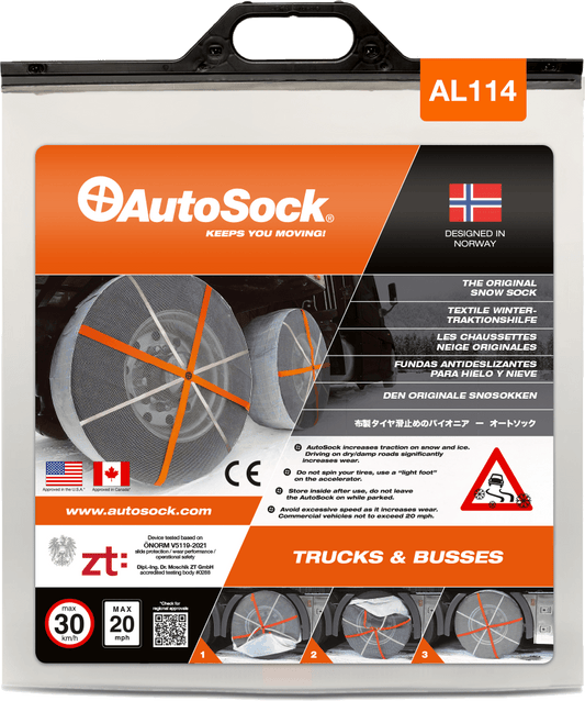 Product Packaging of AutoSock AL114 for trucks (front view)