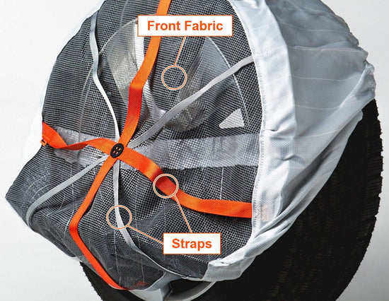AutoSock partially mounted on a wheel showing the product components front fabric and straps
