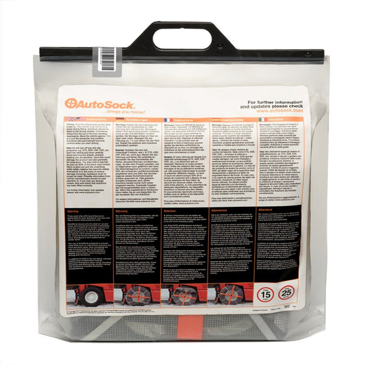 Back side of product packaging for AutoSock for forklifts