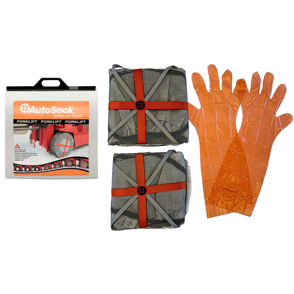Top view of product packaging content for AutoSock for forklift products